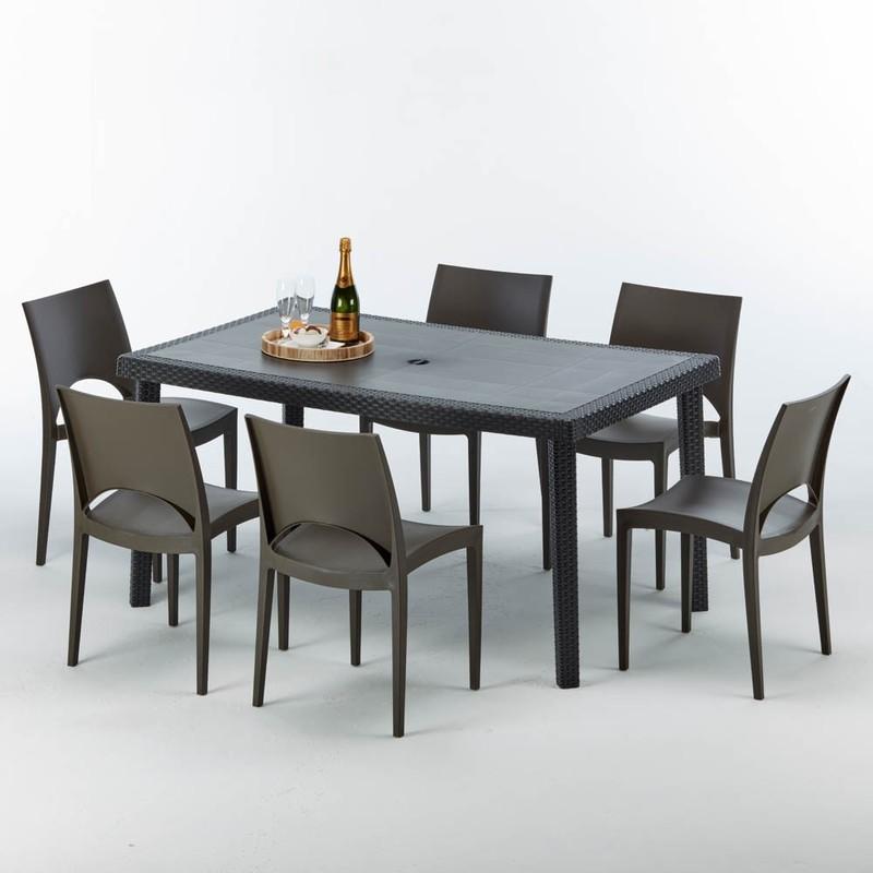 TABLE RECTANGULAIRE ET 6 CHAISES POLY ROTIN COLORÉES 150X90CM NOIR ENJOY | PARIS MARRON MOKA GRAND SOLEIL TABLE RECTANGULAIRE ET 6 CHAISES POLY ROTIN COLORÉES 150X90CM NOIR ENJOY | PARIS MARRON MOKA GRAND SOLEIL