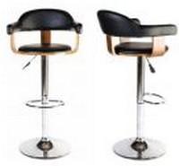 Tabouret haut en bois réglable en hauteur - assise ronde en simili-cuir noir - modèle Clide_0