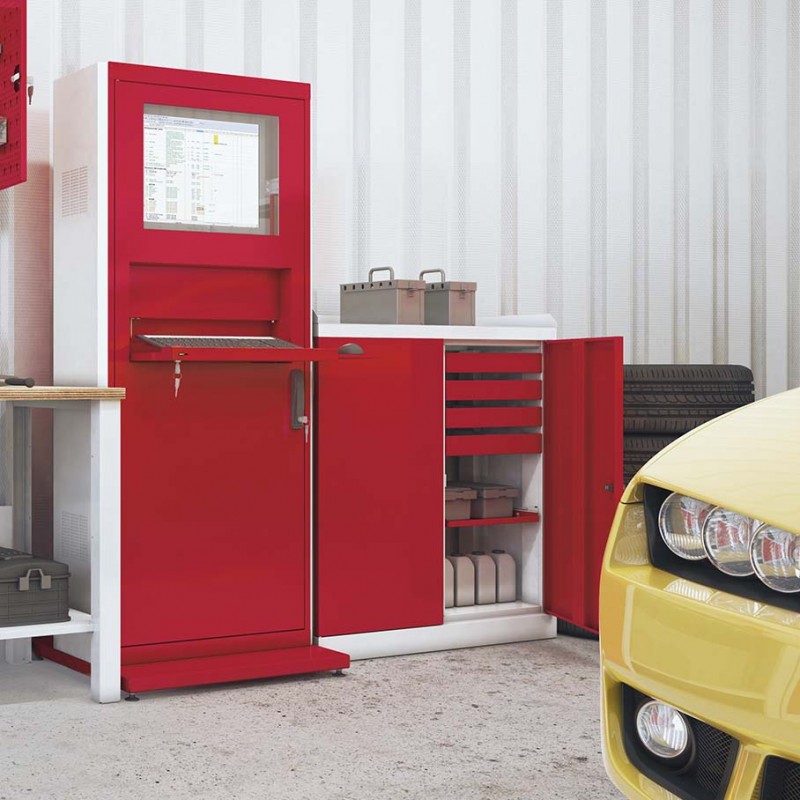 Armoire d'atelier basse - 2 modèles disponibles avec tiroirs, étagères coulissantes et plan de travail_0