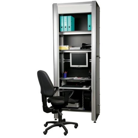 Armoire informatique à volet roulant électrique - Poste de travail complet avec étagères, tablette coulissante et support VESA_0