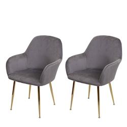 Décoshop26 - Lot de 2 chaises de salle à manger design rétro assise en velours gris pieds métal dorés 04_0007352 - gris 3000262073788_0