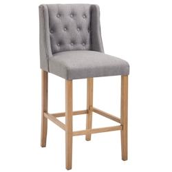 Décoshop26 - Tabouret de bar style classique en tissu gris clair dossier capitonné et pieds en bois clair 10_0000823 - gris 3000732769609_0