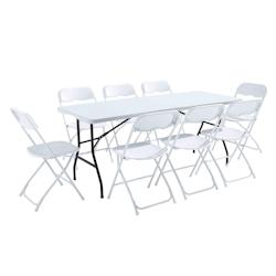 Oviala Business Ensemble table et chaises pliantes de jardin 180 cm - Oviala - blanc plastique 101730_0
