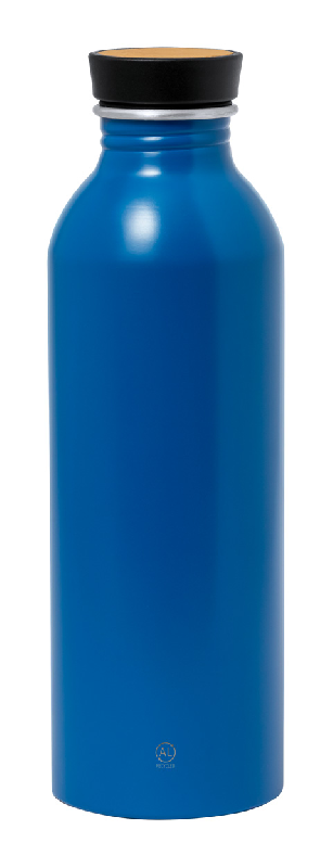 Gourde de sport en aluminium recyclé - 550 ml - avec couvercle en bambou - couleur bleu_0