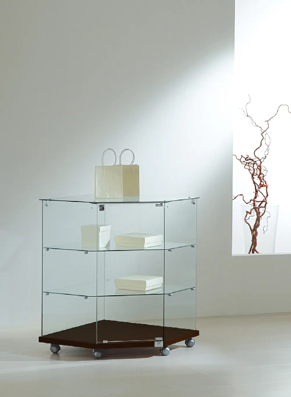 Petite vitrine d'angle 7/90VA - wengé - verre trempé avec tablettes amovibles et serrure_0