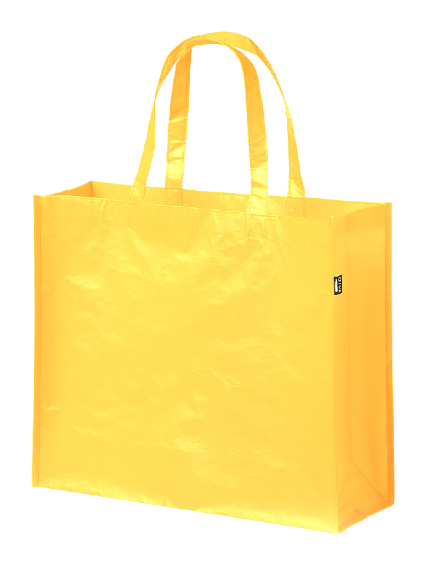 Sac shopping laminé en RPET - 105 g/m² - anses courtes et soufflet - couleur jaune - labélisé RPET_0