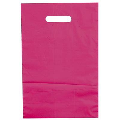 Sacs plastique fuchsia 25 x 38 + 4 cm - 55 microns, poignées découpées simples, 100% recyclables_0