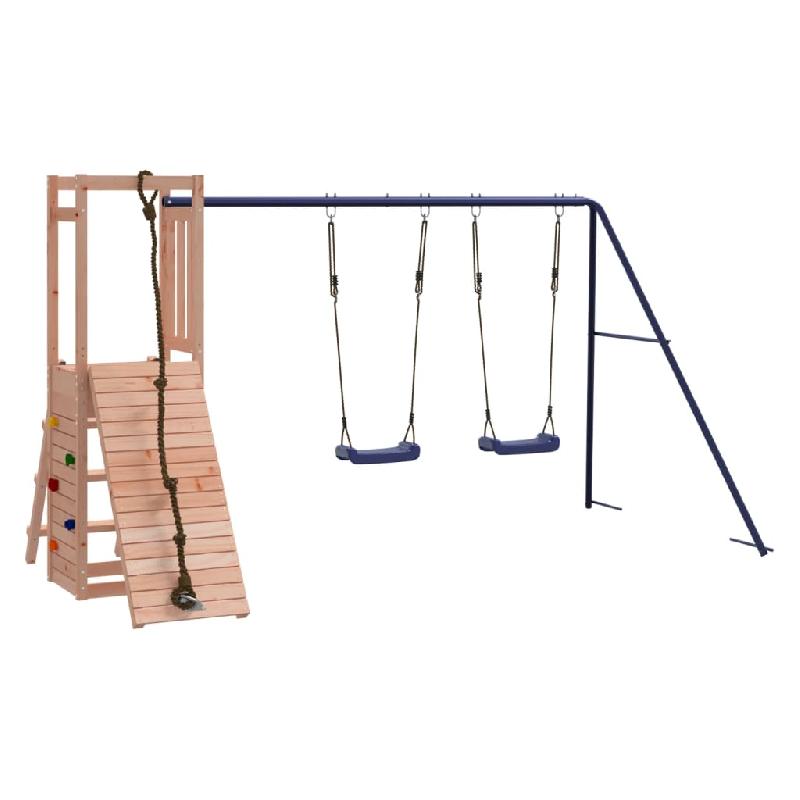 Aire de jeux d'extérieur en bois massif de Douglas - 308 x 184 x 169 cm - Mur d'escalade, balançoire double et bac à sable - Réf. 02_0004794_0