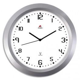 ALBA HORLOGE MURALE MÉCANISME RADIO-PILOTÉE CONTOUR ABS GRIS D38 CM, CHIFFRE NOIR SUR FOND BLANC