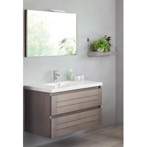 MEUBLE 105 CM 1 VASQUE TABLE BLANCHE + MIROIR BOIS MASSIF  LAMELLÉ TOURTERELLE LIGNUM SANIJURA