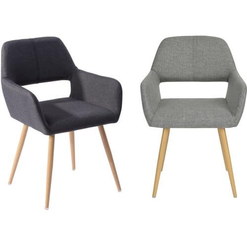 Chaise fixe en tissu - pieds en métal imitation bois - fauteuil Cromwell - structure en contreplaqué de hêtre_0