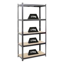 PROREGAL Etagère robuste RAGNAR, HxLxP 180x90x40cm, Charge totale de 875kg, Noir, Étagère de garage, étagère de cave - noir acier RD1-03_0