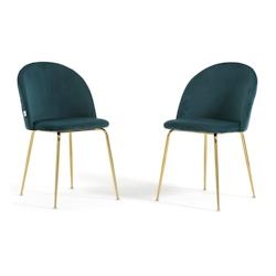 RATTATAN Lot de 2 chaises en velours avec pieds en métal, design élégant pour cuisine, salle à manger, bar ou restaurant – Sara – Bleu pétrol_0