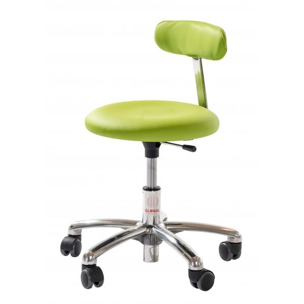 Siège ergonomique petite enfance - Base aluminium - Assise et dossier rembourrés en simili cuir vert - 5 roues pivotantes - Garantie 5 ans_0