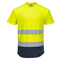 Tee-shirt mesh bicolore jaune marine c395, m_0