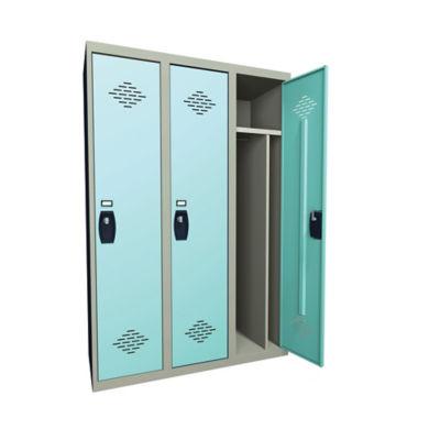 Vestiaire monobloc industrie salissante 3 cases, toit plat, corps gris / portes vertes_0