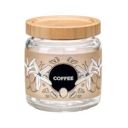 Bocal avec couvercle 0,75 l en bambou décor café -  Beige Rond Verre Bormioli Rocco - beige 8004360093339_0