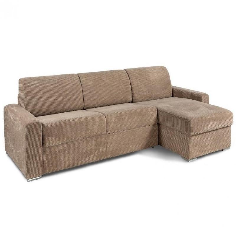 Canapé d'angle convertible EXPRESS DREAMER - sommier à lattes 120x197 cm - matelas 16 cm - velours côtelé caramel_0
