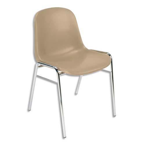 Chaise coque beige didiplast sans accroche, piètement en acier chromé, empilable 40 x 40 cm, hauteur 81cm_0
