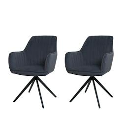 Décoshop26 - Lot de 2 chaises de salle à manger avec accoudoirs siège rotatif en tissu anthracite cadre en acier noir 04_0007370 - noir 3000262084494_0