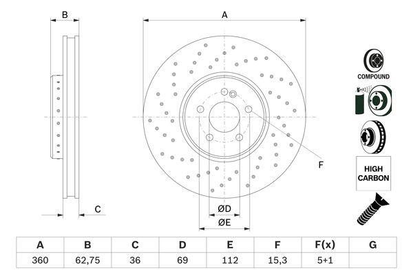 Disque de frein Bosch 0986479G38 - Avant - Deux pièces - Poinçonné et ventilé_0