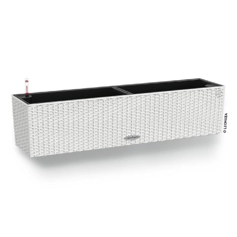 Jardinière Balconera Cottage 80 plastique aspect tressé Blanc 80 cm LECHUZA - blanc plastique 443323_0