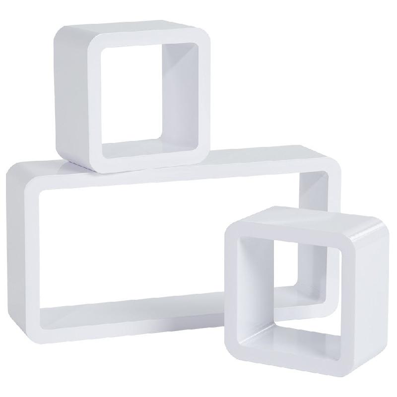 Lot de 3 étagères murales design - bois MDF laqué brillant - cubes et parallélépipède - blanc 08_0000486_0