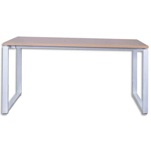 MT International - Bureau droit MT1 Élégance - Plateau hêtre - Piétement O blanc - Dimensions : L180 x H74 x P67 cm_0