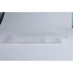Packnwood FHC - 150Pcs - Barquette plastique PP rectangulaire 2 compartiments micro-ondable avec couvercle charnière 310x235x48mm 1000ml - transparen_0