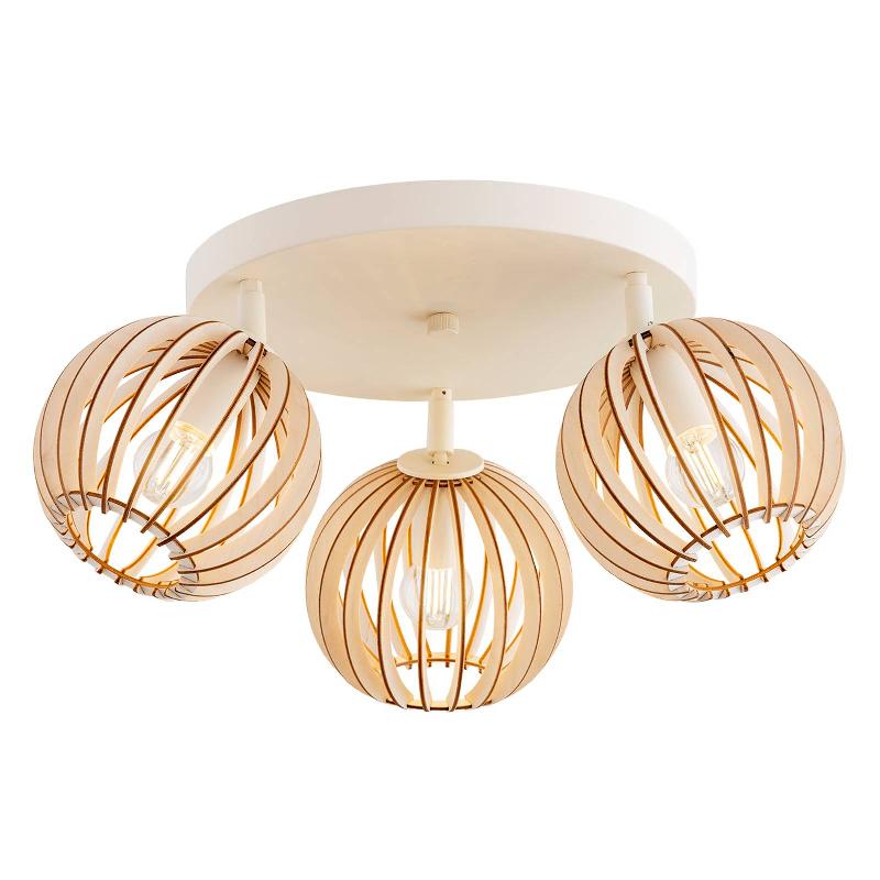 ARGON PLAFONNIER PAZ BLANC LAMELLES BOIS, À 3 LAMPES