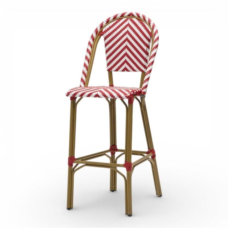 Bistromania RIVOLI Chaise bar aluminium polyéthylène tressé 115x47x59 bistrot extérieur chevrons rouges blancs - rouge aluminium EA260_0
