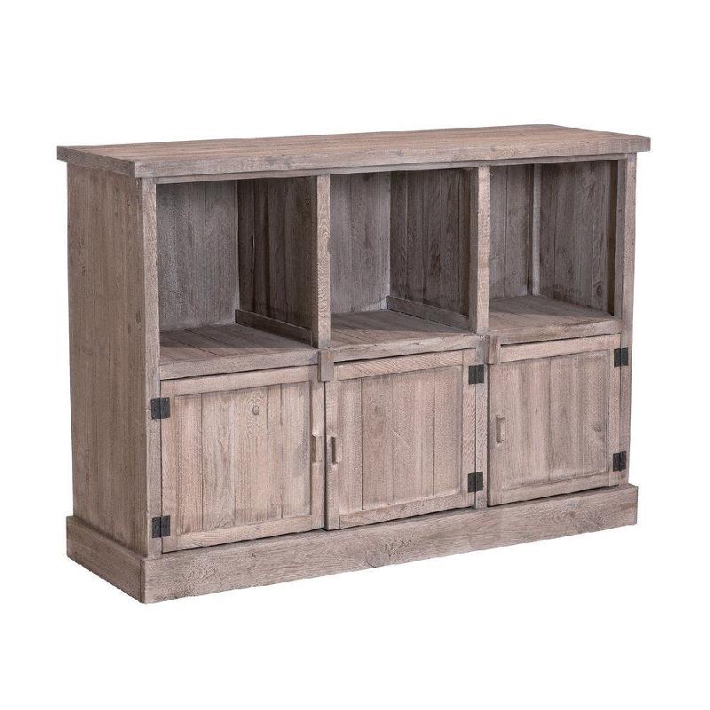 Buffet bas Héritage - pin vieilli - 3 cases, 3 portes - L119xP39xH80cm - Gris_0