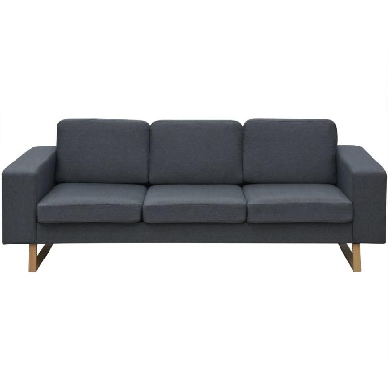 Canapé 3 places - 200 x 82 x 76 cm - Tissu gris foncé - Housse amovible - Réf : 02_0020661_0