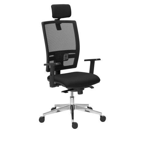 CHAISE DE BUREAU BRUNEAU ACTIV' TISSU ET MAILLE - MÉCANISME SYNCHRONE - AVEC TÊTIÈRE - PIEDS ALUMINIUM - ACCOUDOIRS 1D - NOIR