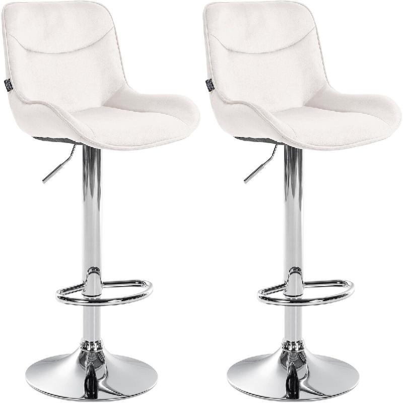 Décoshop26 - Lot de 2 tabourets de bar pivotant forme ergonomique surpiqûres décoratives en velours crème cadre en métal chromé 10_0006035 - bei_0