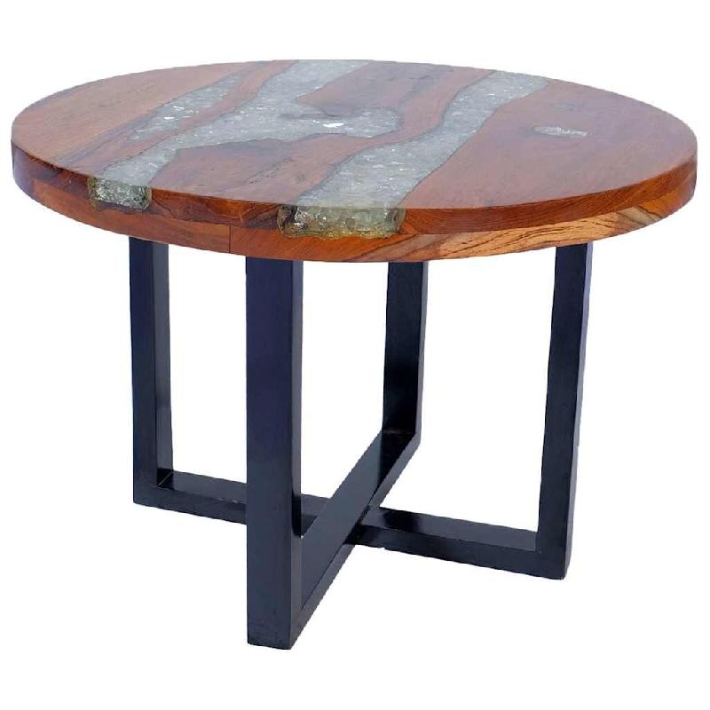 Décoshop26 - Table d'appoint design rustique en teck résine diamètre 60 cm multicolore DEC040182 - 3000264791109_0
