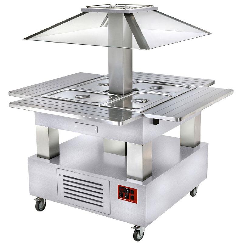 Diamond - Ilot buffet - Salad bar, réfrigéré, coupole motorisée, 4x GN1/1-150 (Bois Blanc) - réf. CSB/4D-A1-R2_KM - gris inox AKS-CSB/4D-A1-R2_KM_0