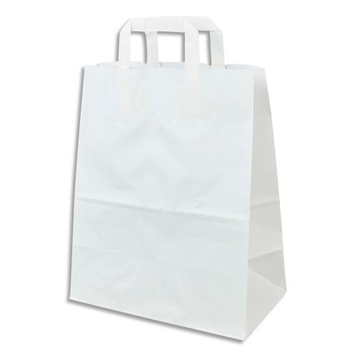 Emballage paquet de 250 sacs papier kraft recyclé blanc, 80g, 10 kg, poignées plates - l26 x h32 x p14 cm_0