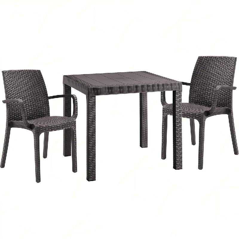 Ensemble de 2 fauteuils avec table carrée en rotin marron - marron plastique polypropylène 8050054388526_0