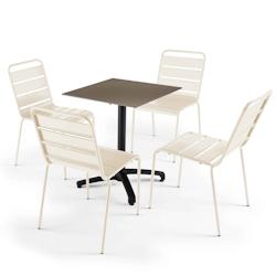 Oviala Business - Ensemble table de terrasse stratifié taupe 60x60 cm et 4 chaises en métal ivoire - Plateau inclinable et résistant - beige métal 110158_0