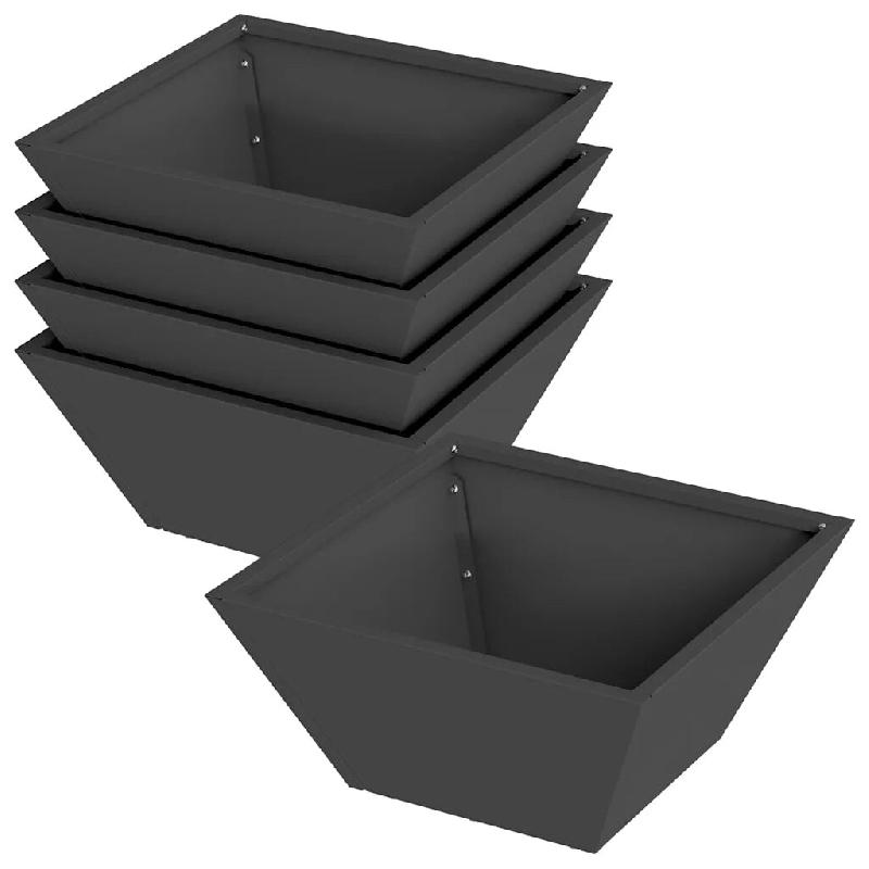 Helloshop26 - Lot de 5 cache-pots jardin trapézoïdal moderne 35 x 35 x 15 cm en acier noir 02_0052355 - noir métal 3000237372823_0