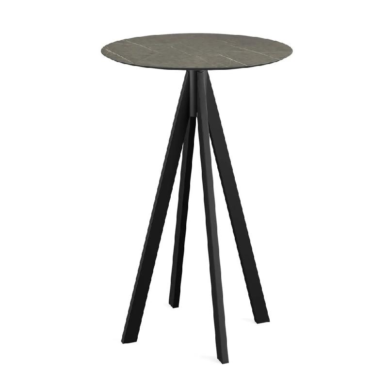 Infinity mange-debout avec piètement noir + plateau HPL Midnight Marble Ø70 cm_0