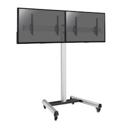 KIMEX Support sur roulettes pour 2 écrans TV 50'' - 55'' - Hauteur 175cm - Inclinable - gris 3700685419018_0