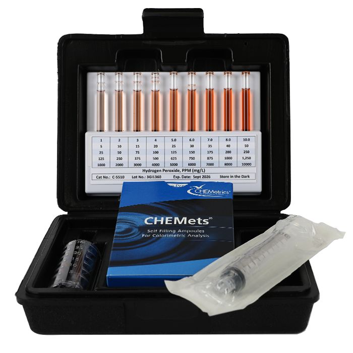 Kit d’analyse visuelle du Peroxyde d'hydrogène, 5-50 ppm Type : HR CHEMets® 30 unités, marque Chemetrics - Ref.: NBB030_0