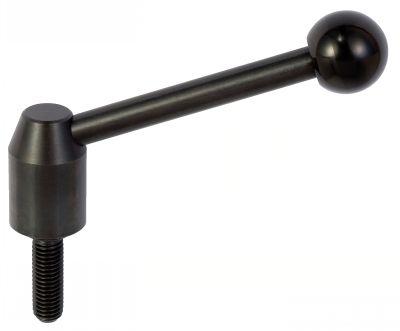 Manette indexable en acier avec tige filetée droite - Résistance 5.8 - Boule en bakélite noire_0