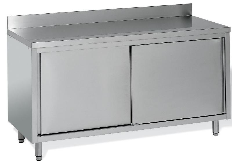 Meuble de rangement adossé inox - profondeur 700 mm - MR20E - plan de travail en inox AISI 304_0