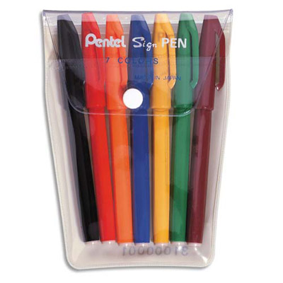 POCHETTE DE 7 STYLOS FEUTRE PENTEL SIGN S520- POINTE NYLON 7 - COULEURS D'ENCRE
