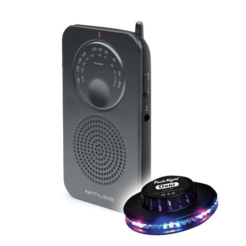 RADIO POCKET  M-01-RS - 2 gammes: FM/MW - Tuner analogique - Haut-parleur intégré + Jeu de lumière Soucoupe OVNI LED - 3666638039194_0