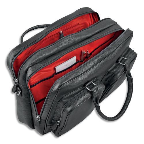 SACOCHE 48H QUO VADIS GOYA EN CUIR DE VACHETTE GRAINEE 40X1,5X35CM, 2 COMPARTIMENTS - COLORIS NOIR
