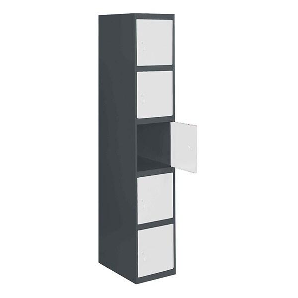 SimonRack Vestiaire Métallique 5 Portes avec Clé, 1800x300x500 mm, Anthracite/Blanc - Simonlocker - noir métal 8425437105968_0